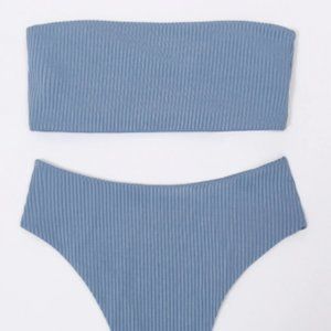 Blue bandeau high waisted bikini